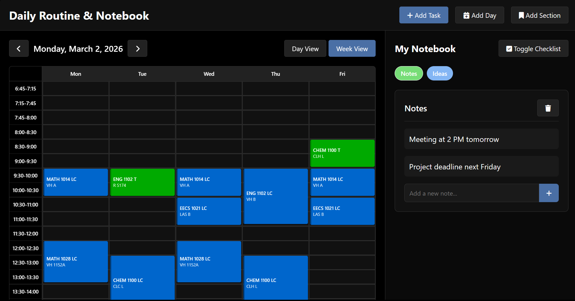 Daily Routine & Notebook